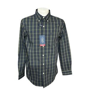 Chaps Mens Forest Green Plaid Stretch Easy Care Button‎ Down Shirt Small Casual